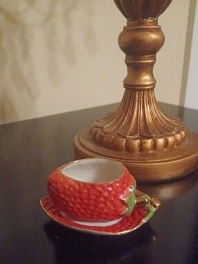 Strawberry Ceramic Teacup and Saucer